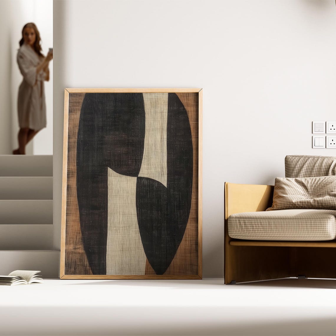 Organic Black Beige Abstract Shapes Textured Earth Art Poster
