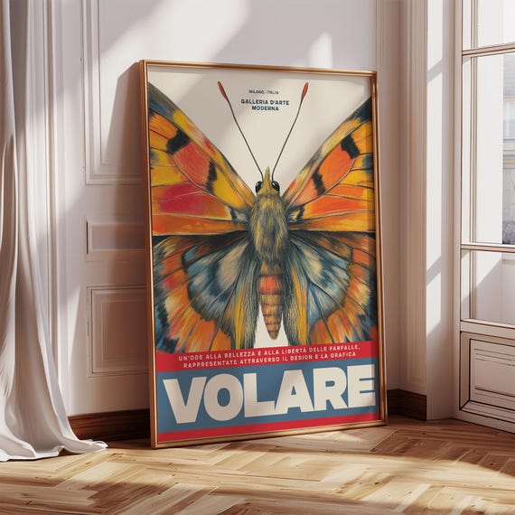 Volare Butterfly Wall Art Italian Exhibition Poster Retro Modern Decor For Living Rooms Bedroom Office And Creative Spaces