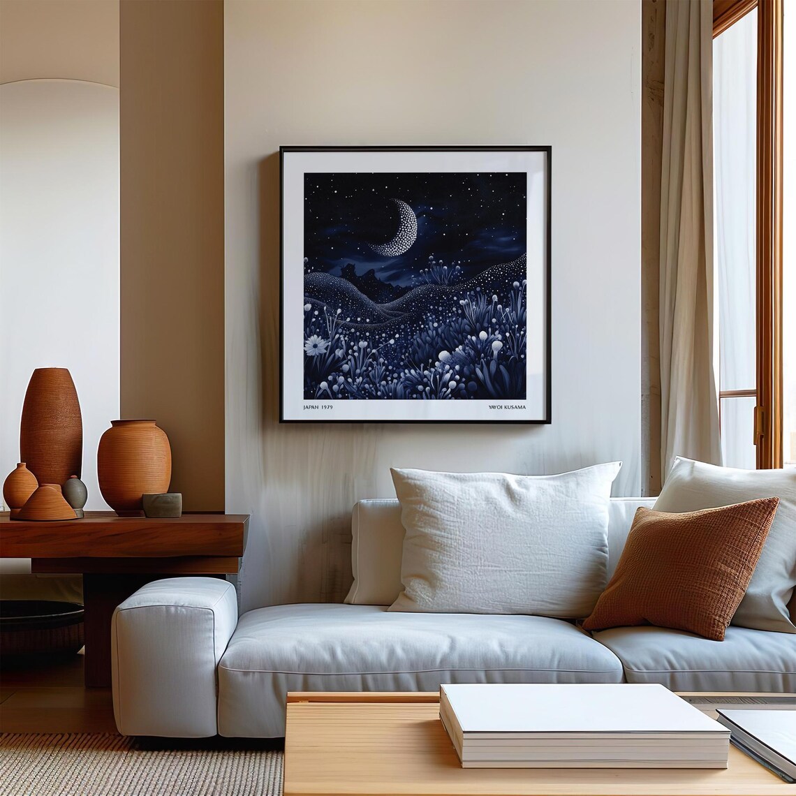 Moonlit Dreamscape Wall Art Yayoi Kusama Inspired Night Sky Poster Square Celestial Decor For Bedroom Living Room - Image 2