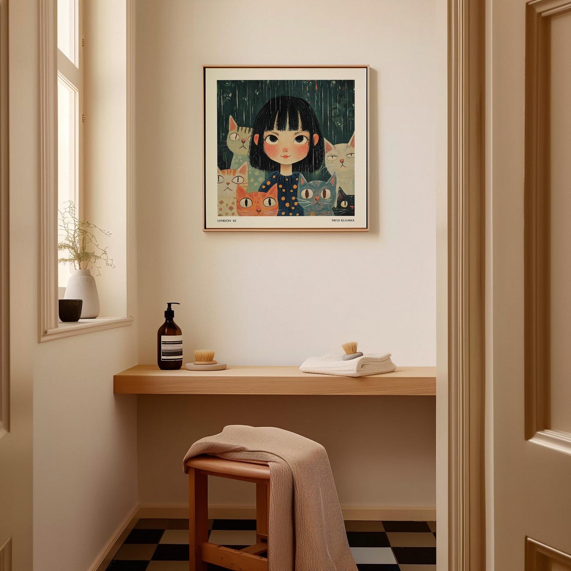 Girl With Cats Wall Art Print Whimsical Portrait Minimalist Japandi Decor For Living Room Bedroom Or Kids Spaces Poster Yayoi Kusama - Image 2