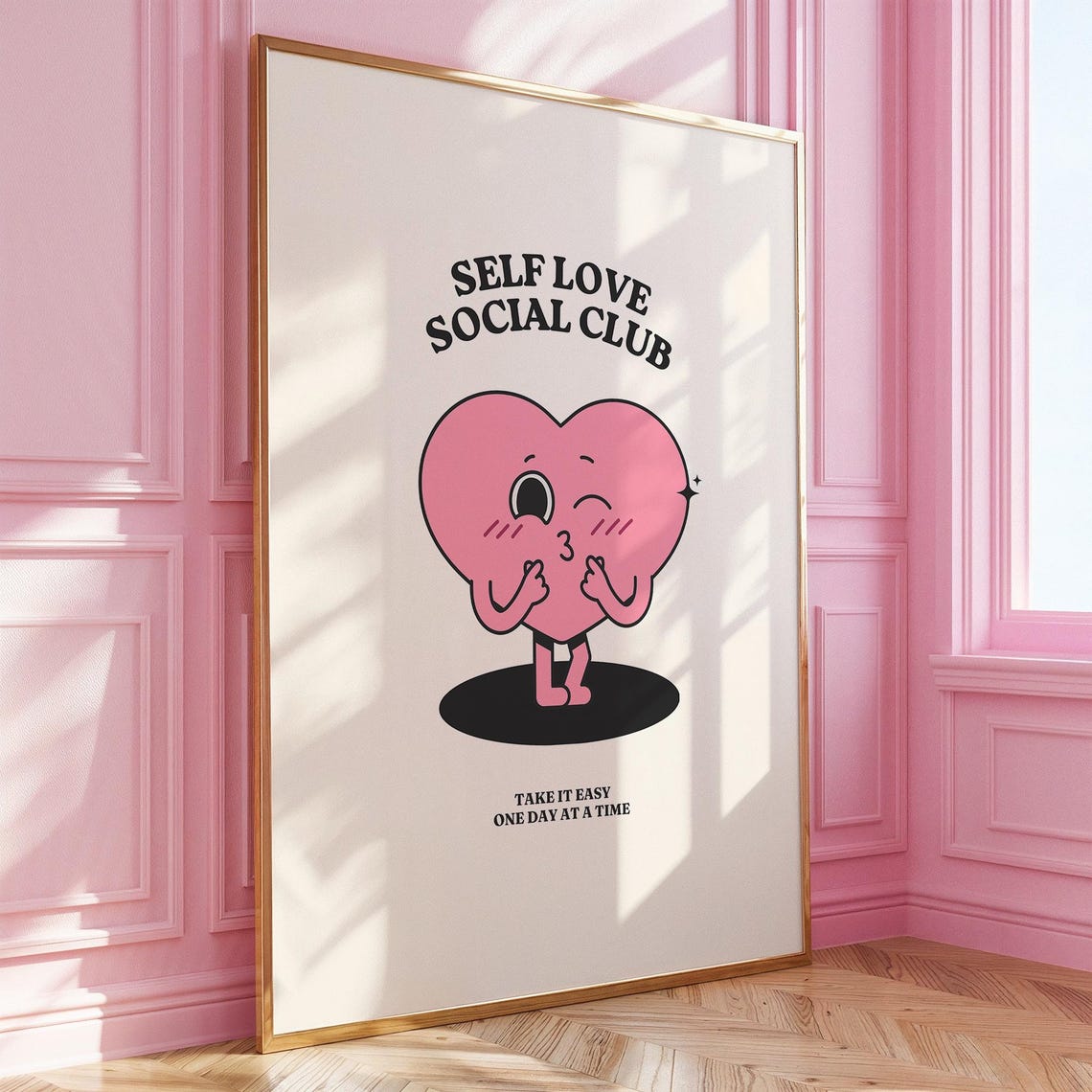 Self Love Social Club Cute Pink Heart Character Quote Poster