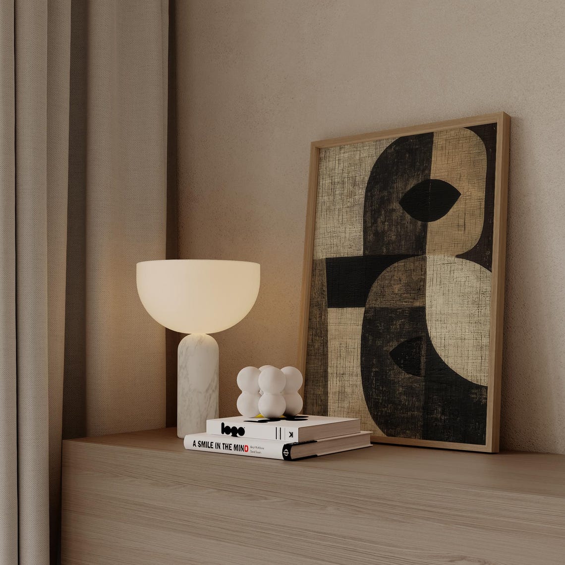 Black Geometric Eye Mid Century Textured Neutral Abstract Poster