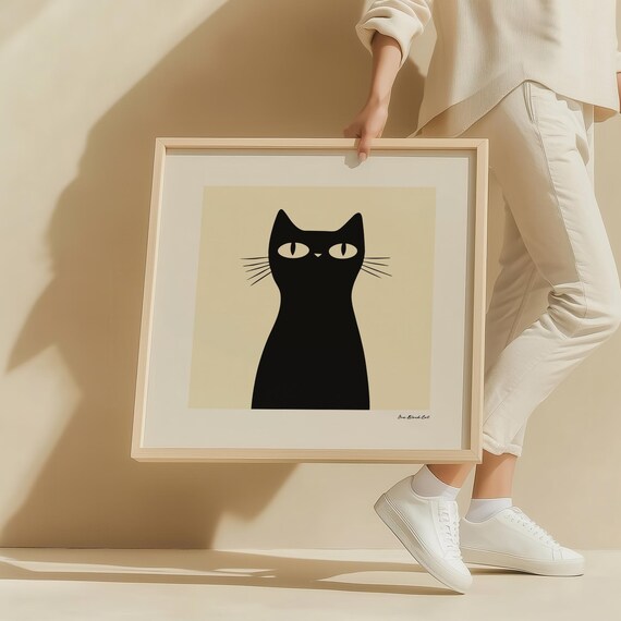 One Bold Black Cat Silhouette Minimalist Modern Cat Art Poster