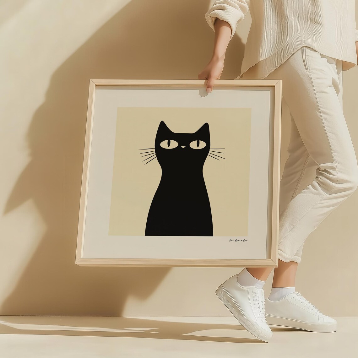 One Bold Black Cat Silhouette Minimalist Modern Cat Art Poster