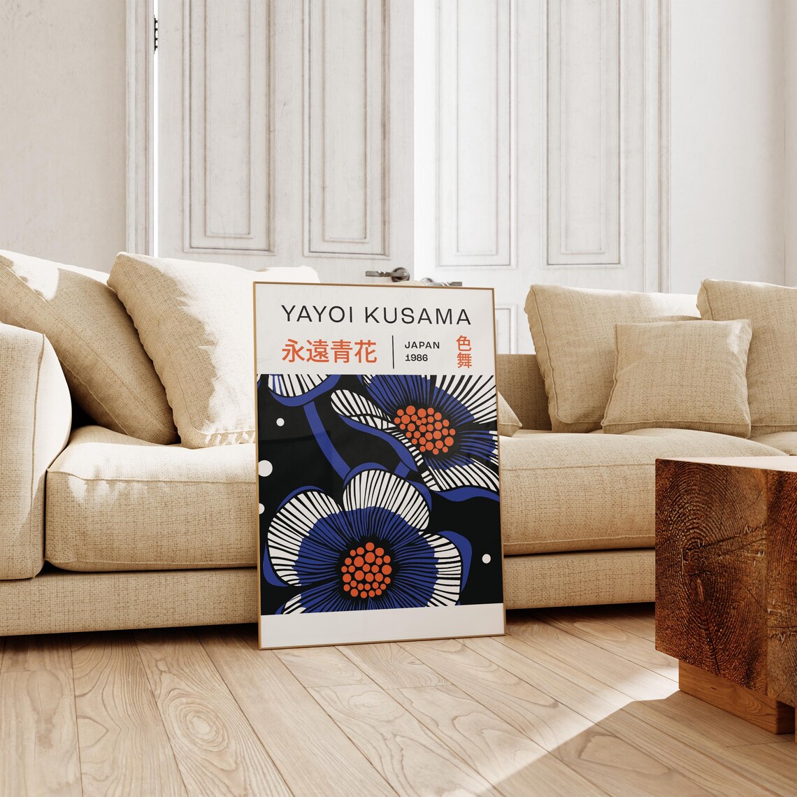 Yayoi Kusama Japan 1986 Blue Flower Dot Art Exhibition Style Poster - Image 3