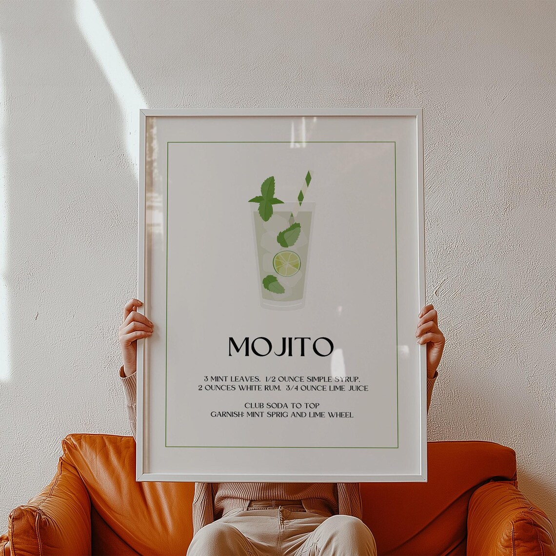 Mojito Cocktail Recipe Poster Minimalist Mint Lime Bar Decor - Image 2