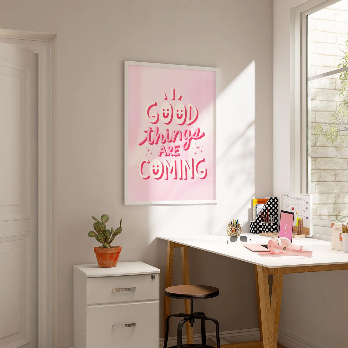 Good Things Are Coming Wall Art Positive Quote Print Pink Aesthetic Motivational Poster Cute Room Decor For Teen Girl Bedroom Positive Gift - Image 3