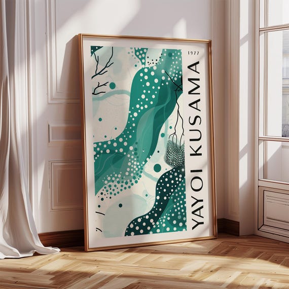 Yayoi Kusama Abstract Tree Art Modern Nature Inspired Wall Decor Contemporary Teal Blue Wall Art For Living Room Vibrant Bedroom Print