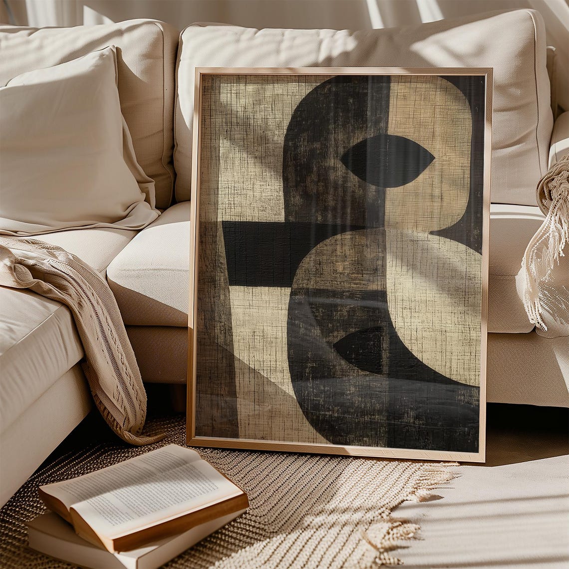 Black Geometric Eye Mid Century Textured Neutral Abstract Poster - Image 2