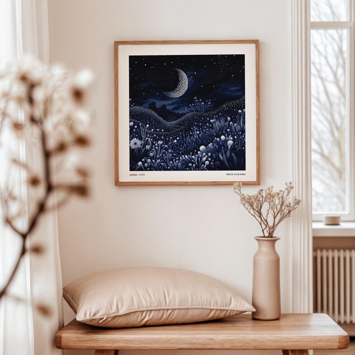 Moonlit Dreamscape Wall Art Yayoi Kusama Inspired Night Sky Poster Square Celestial Decor For Bedroom Living Room - Image 3