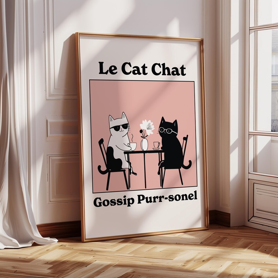 Le Cat Chat Gossip Purrsonel Funny Pink Cats Coffee Cafe Poster