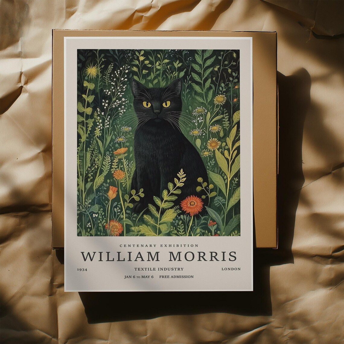 Black Cat In Blooming Garden William Morris Exhibition Poster - Image 3