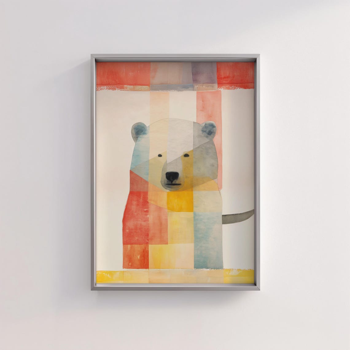 Abstract Geometric Bear Pastel Watercolor Block Nursery Poster - Image 2