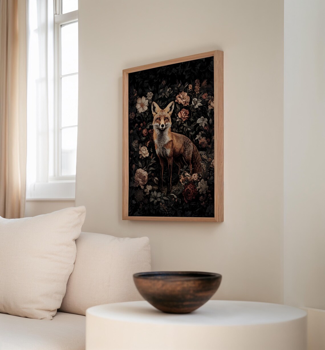 Majestic Fox Poster with a Dark Floral Woodland Scene Illustration - Image 3