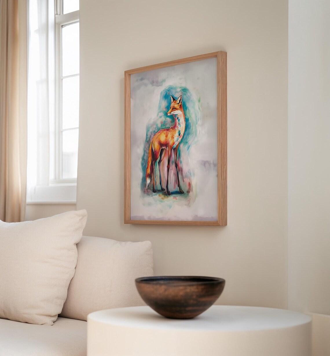 Vibrant Watercolor Fox Portrait Poster with Teal and Coral Washes - Image 2