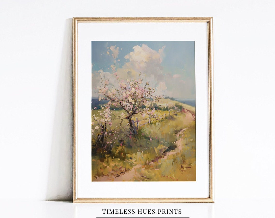 Blossoming Apple Tree On A Grassy Hill Path In Springtime Poster