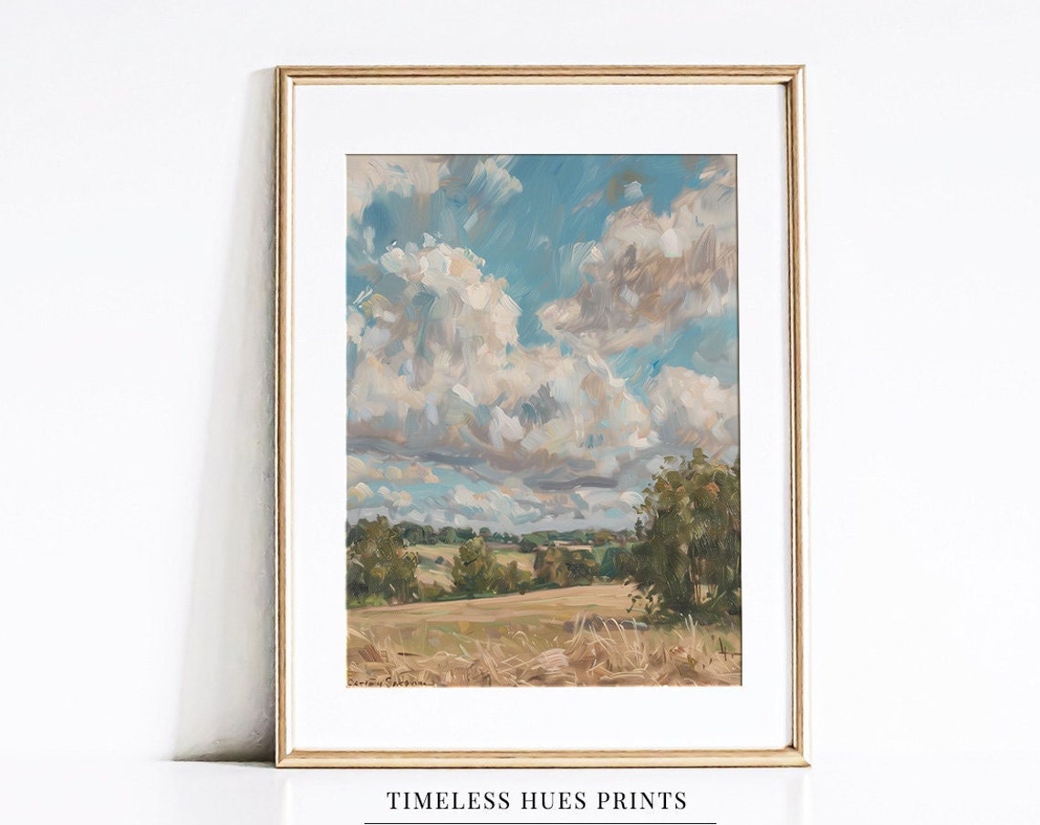 Rustic Countryside Cloudy Sky Vintage Impressionist Field Poster
