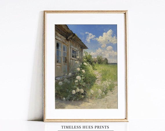 Country Cottage Landscape Painting Old Wooden Cabin Landscape Vintage Landscape Art Print Art 1 266
