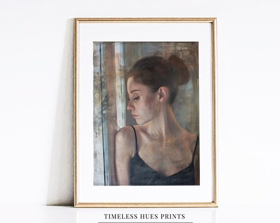 Pensive Young Woman Portrait Looking Away Painterly Oil Poster