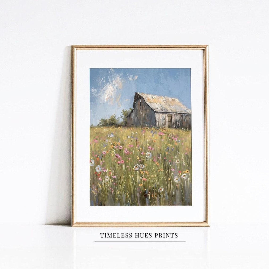 Rustic Barn Wildflower Meadow Impressionist Summer Field Poster