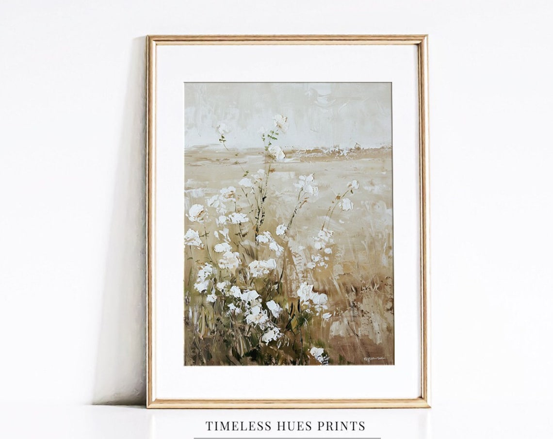Textured White Flower Painting, Rustic Farmhouse Floral Art