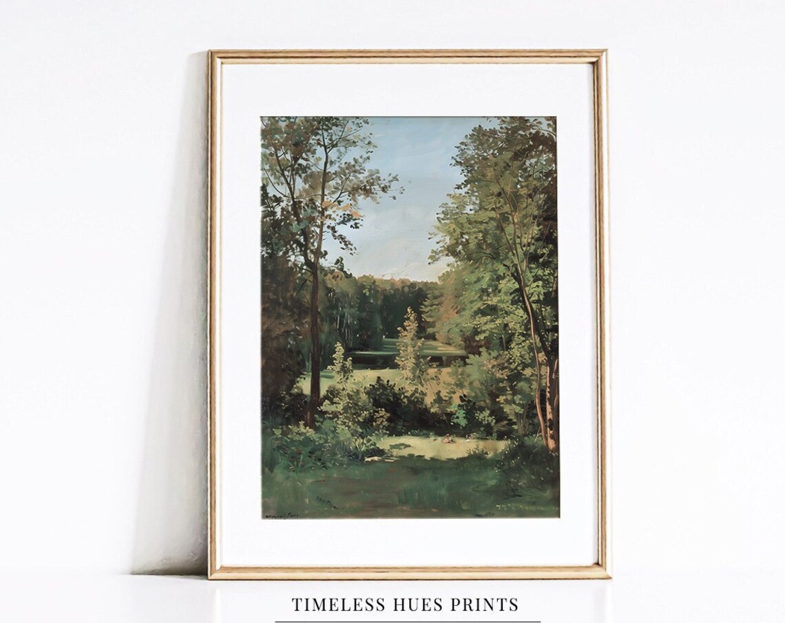 Peaceful Autumn Woodland Path Tall Trees Vintage Landscape Painting Poster