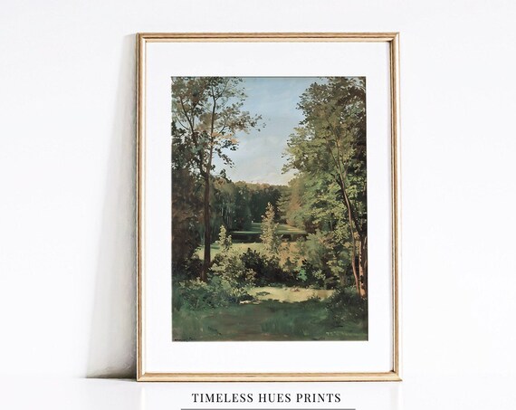 Peaceful Autumn Woodland Path Tall Trees Vintage Landscape Painting Poster
