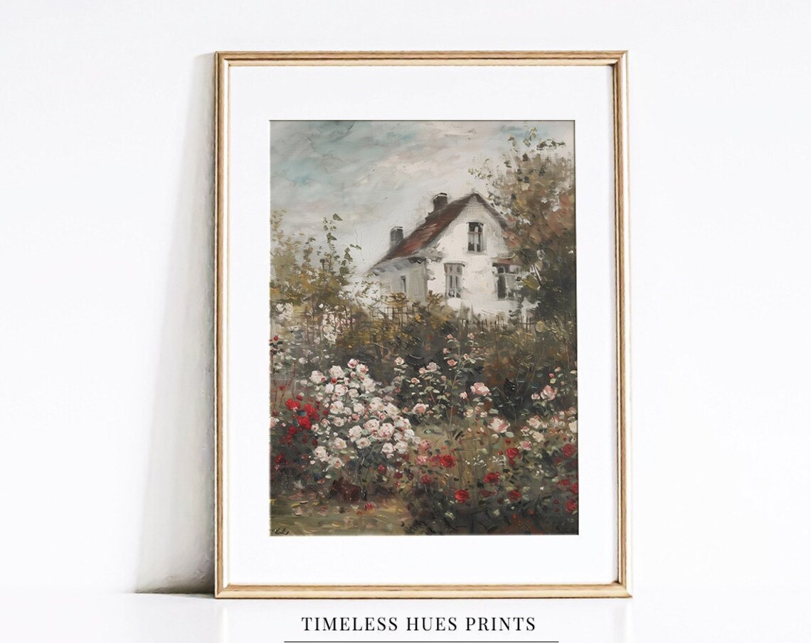 White Cottage Rose Garden Blooming Flowers Country Home Poster