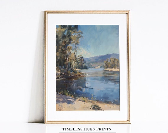 Vintage River Painting Lake Painting Wall Art Decor Landscape Painting Countryside Paiting Art 1 271