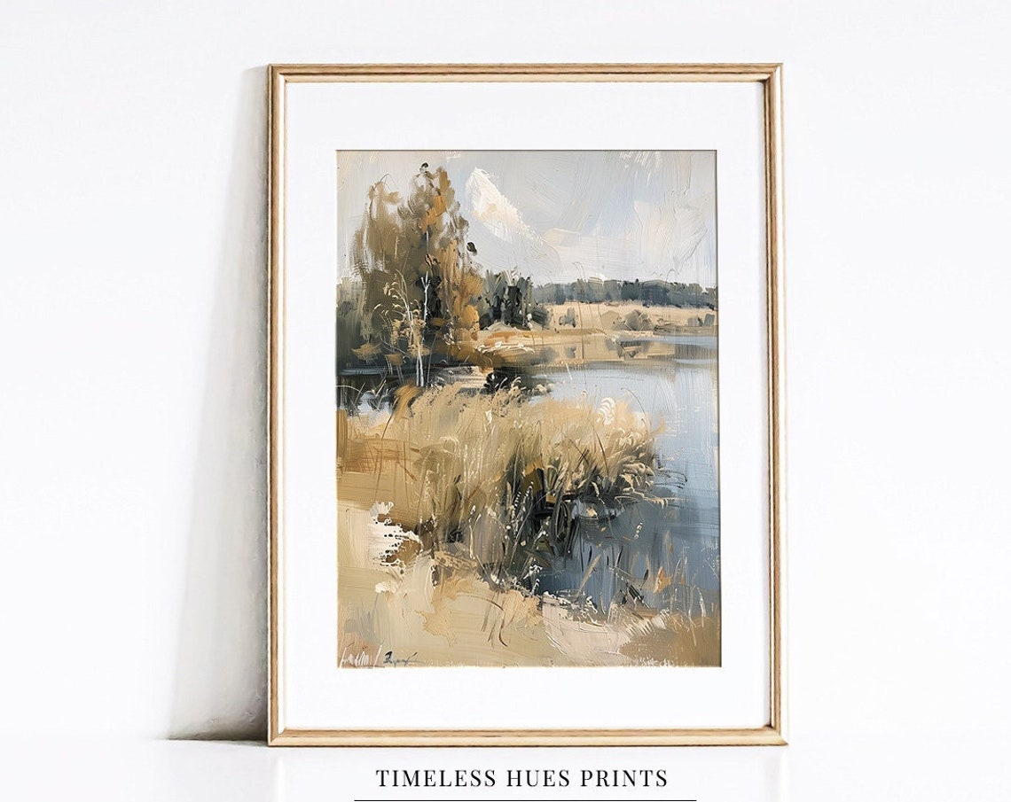Golden Reeds By A Moody Autumn Lake With Tall Birch Trees Poster