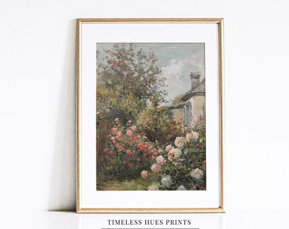 Vintage Rose Garden English Cottage Art Print