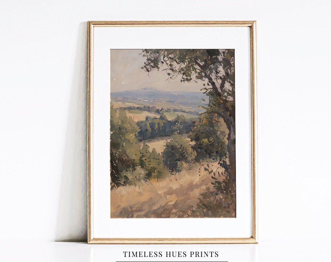Golden Valley Countryside Through Trees Serene Oil Painting Poster