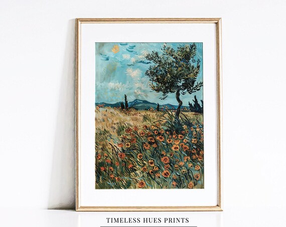 Van Gogh Style Red Poppy Wheat Field Impressionist Meadow Poster