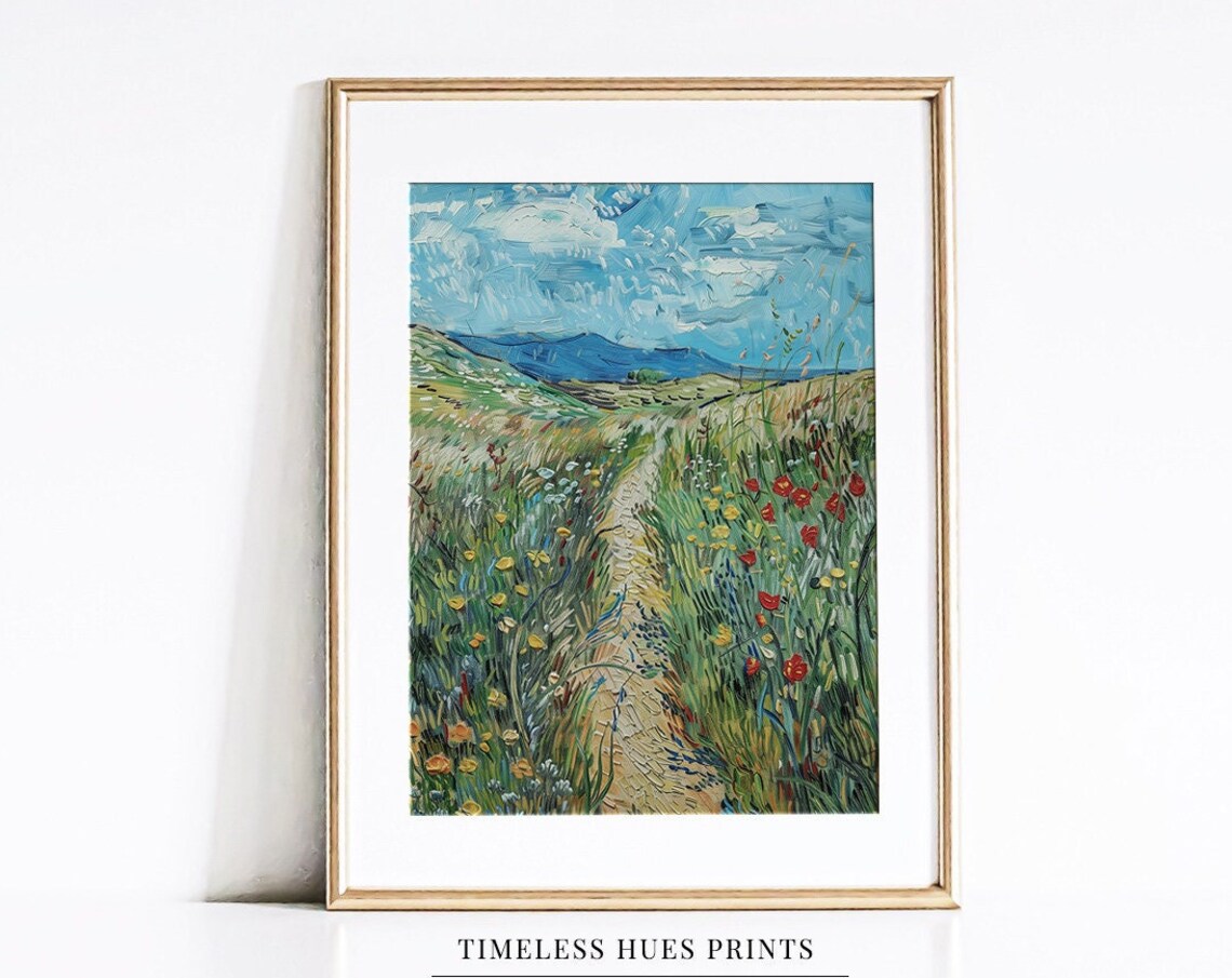 Van Gogh Style Wildflower Path Meadow Impasto Impressionist Poster