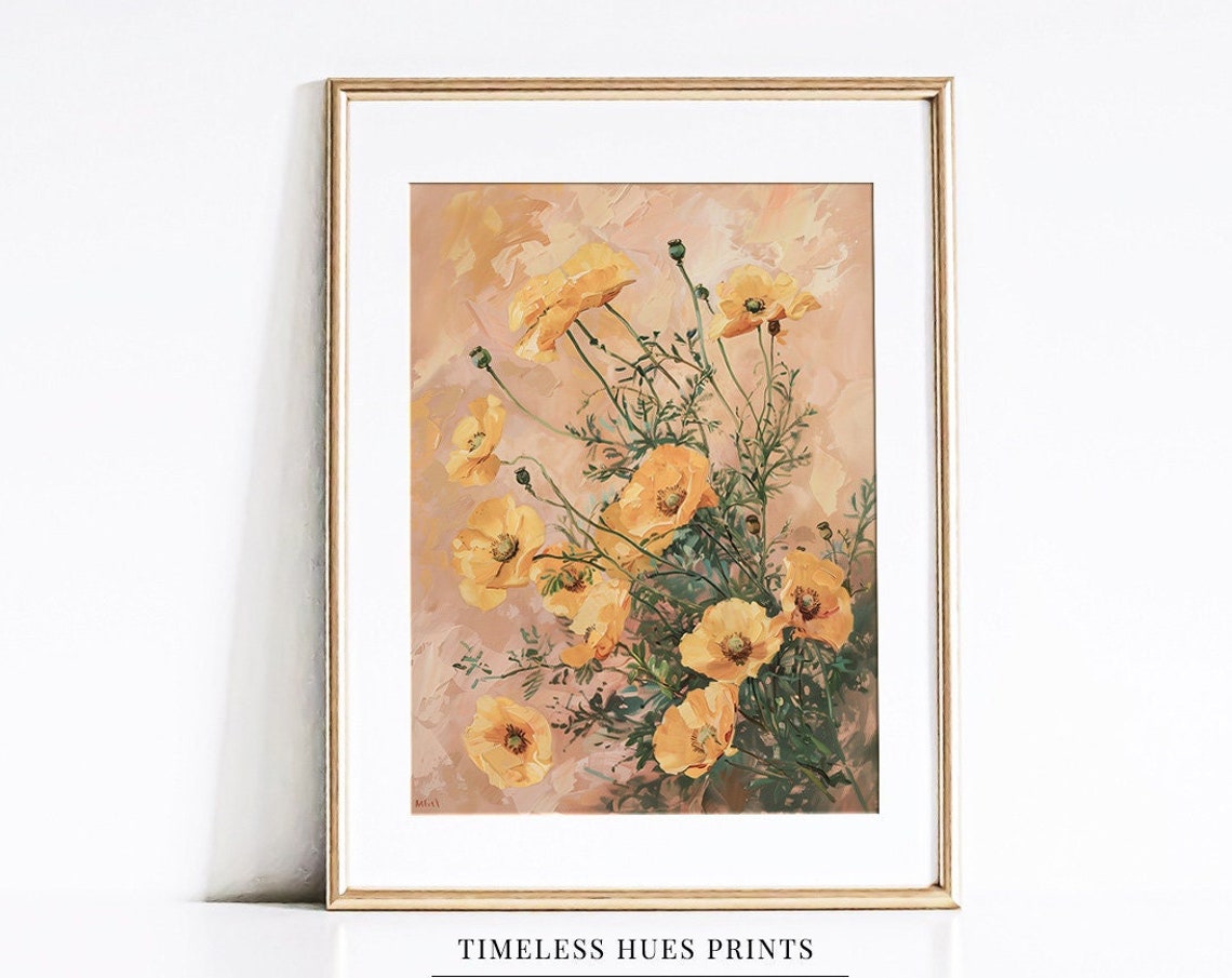 Poppy Bouquet Flower Painting Wildflower Painting Vintage Flower Painting Botanical Print Art 1 230