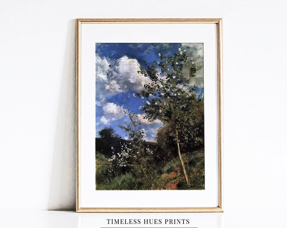 Dramatic Clouds Over Blossoming Tree In Green Meadow Impressionist Poster