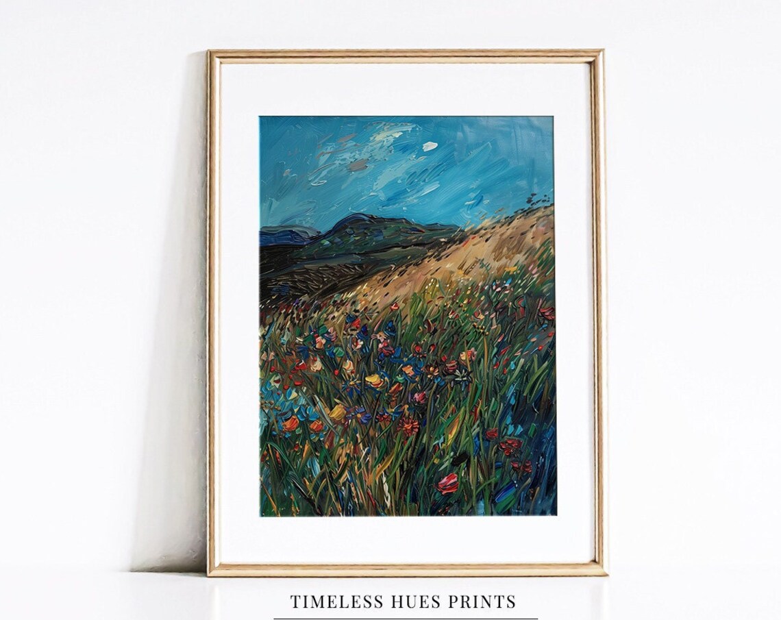 Flower Field Meadow Painting Country Field Painting Oil Painting Van Gogh Paintings Vintage Landscape Painting Wall Art