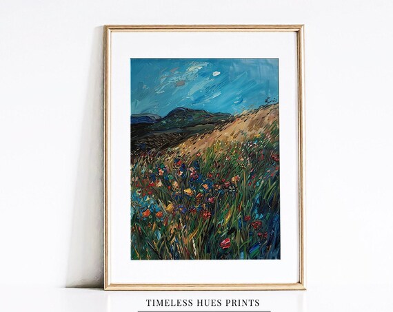 Wildflower Hillside Van Gogh Style Bold Impasto Meadow Poster