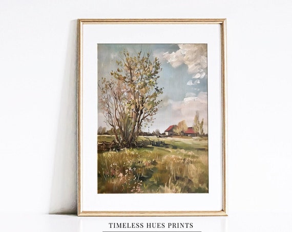Rustic Farm Landscape Painting Country Landscape Painting Vintage Landscape Painting Rural Landscape Wall Art