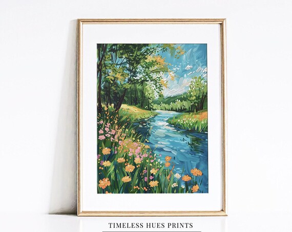 Sparkling River Wildflower Banks Vivid Summer Riverside Poster
