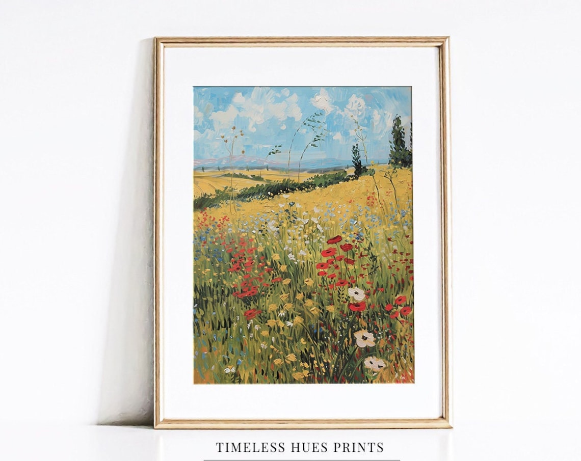 Vintage Wildflower Field Painting Wheat Field Painting Oil Painting Van Gogh Paintings Landscape Painting Wall Art 1 013