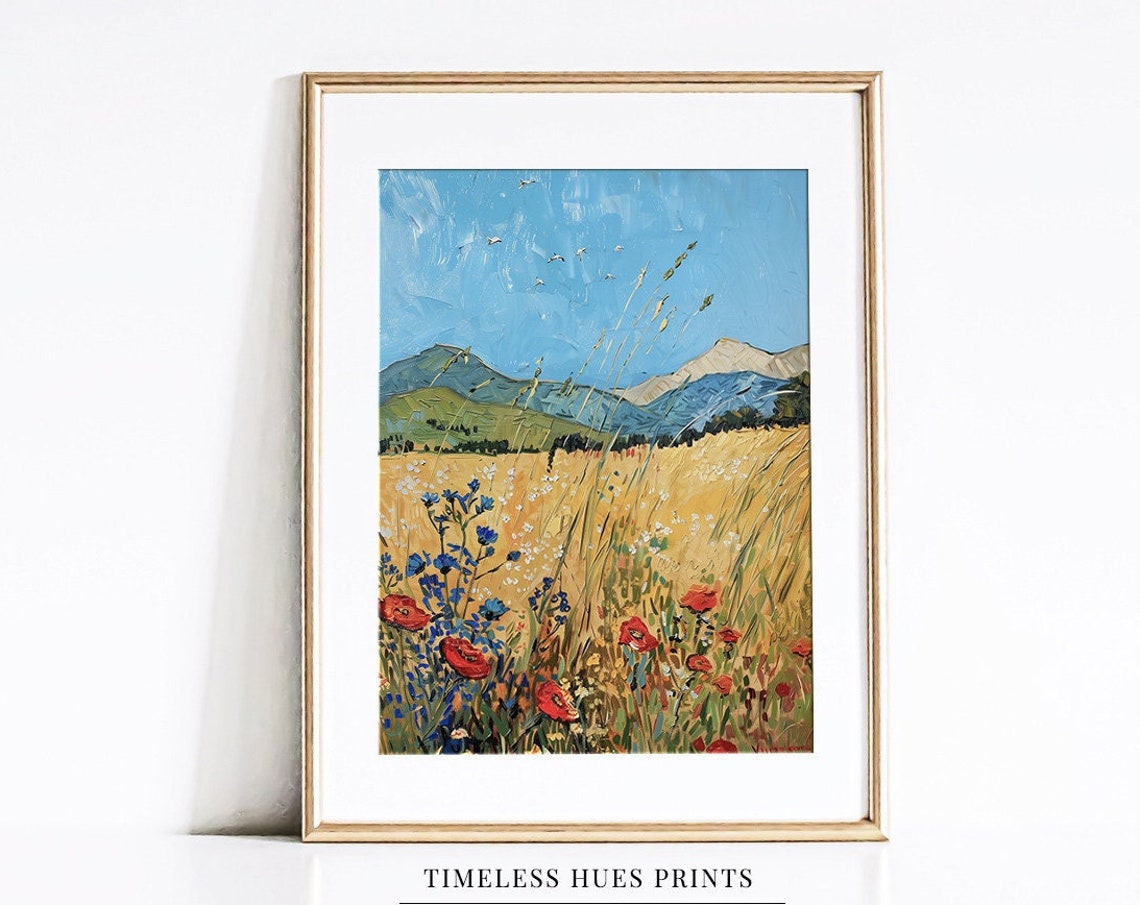 Red Poppies Blue Cornflowers Wheat Field Van Gogh Style Poster