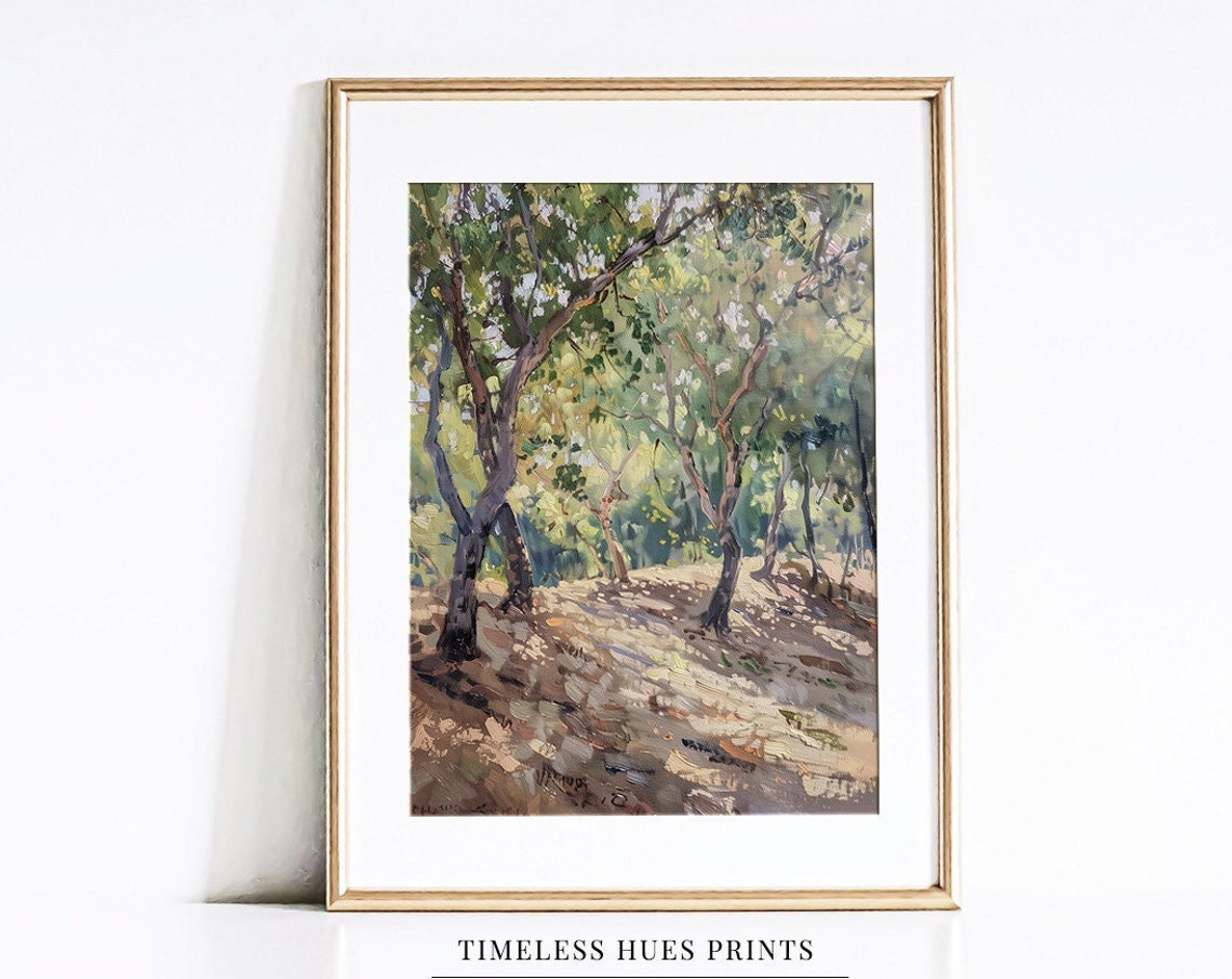 Sun Dappled Summer Forest Grove Path Impressionist Woodland Art Poster