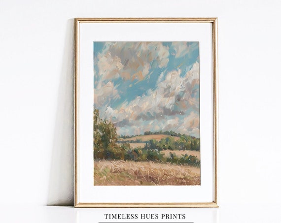 Vintage Countryside Landscape Painting Rustic Farmhouse Decor Moody Impressionist Painting Art 1 262