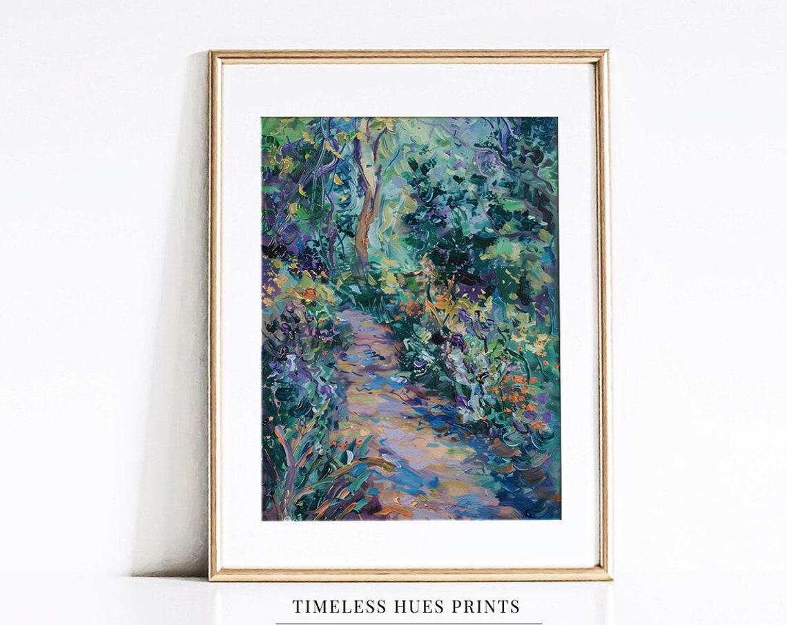 Colorful Forest Path Impressionist Blue Green Trees Oil Poster