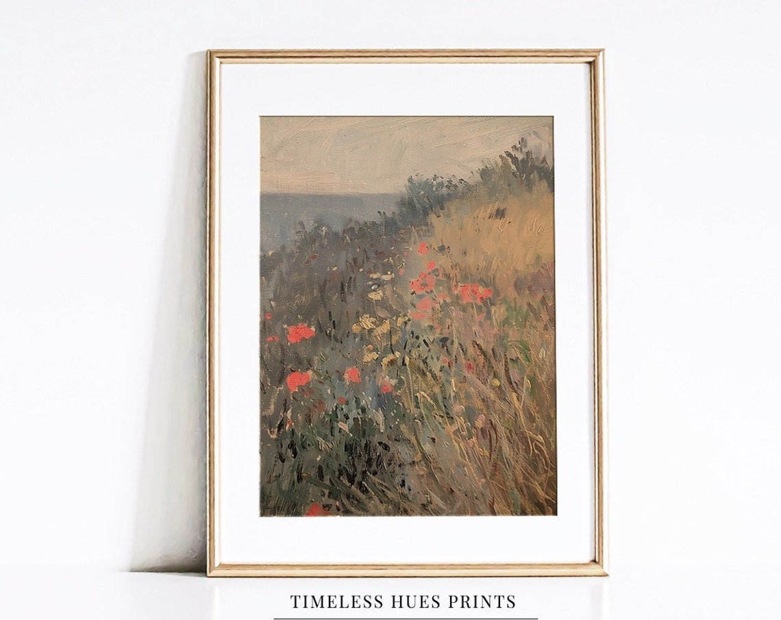 Coastal Wildflower Meadow Red Poppies Sea View Oil Painting Poster