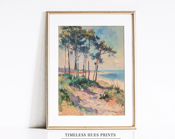 Tall Pines Coastal Dune Beach Impressionist Shoreline Poster