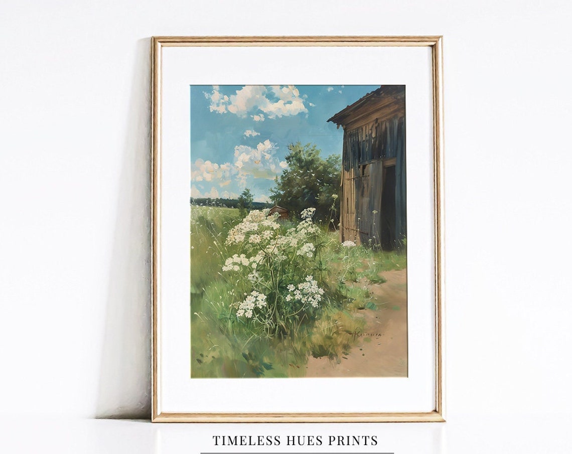 Barn Farmhouse Painting Landscape Painting Vintage Painting Countryside Painting Art 1 265