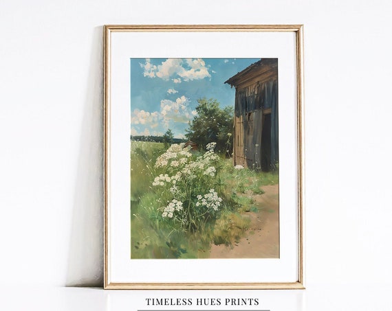 Barn Farmhouse Painting Landscape Painting Vintage Painting Countryside Painting Art 1 265