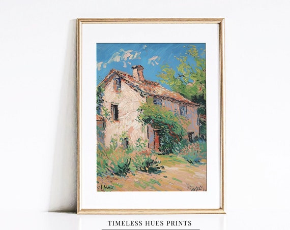 Rustic Countryside Cottage Painting Vintage Landscape Art Print Rural Landscape Painting Art 1 253